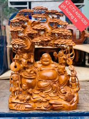 Tượng Phật - Di Lặc Ngồi Gốc Tùng Cao 72cm Gỗ Hương Đá