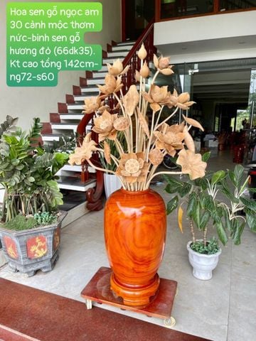 Bình Hoa Sen Gỗ Ngọc Am Bình Hương Đỏ Cao 142cm