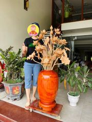 Bình Hoa Sen Gỗ Ngọc Am Bình Hương Đỏ Cao 142cm
