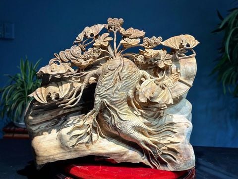 Tượng Phong Thuỷ - Nhân Sâm Gỗ Ngọc Am Cao  57cm