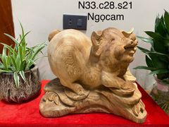 Tượng Linh Vật - Heo Xinh Gỗ Ngọc Am Thơm Nức Cao 33cm, Ngang 28cm, Sâu 21cm