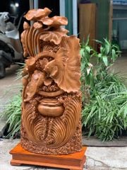 Tượng Phong Thuỷ - Cá Xiêm Uyên Ương Gỗ Ngọc Am Cao 112cm