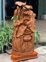 Tượng Phong Thuỷ - Cá Xiêm Uyên Ương Gỗ Ngọc Am Cao 112cm