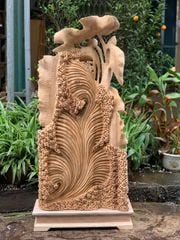 Tượng Phong Thuỷ - Cá Xiêm Uyên Ương Gỗ Ngọc Am Cao 112cm