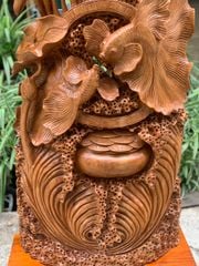 Tượng Phong Thuỷ - Cá Xiêm Uyên Ương Gỗ Ngọc Am Cao 112cm