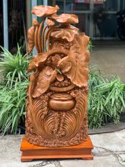 Tượng Phong Thuỷ - Cá Xiêm Uyên Ương Gỗ Ngọc Am Cao 112cm
