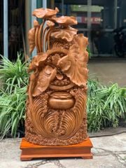 Tượng Phong Thuỷ - Cá Xiêm Uyên Ương Gỗ Ngọc Am Cao 112cm