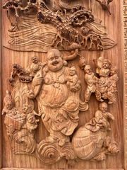 Tranh Gỗ Phong Thủy - Tranh Di Lặc Ngang 81cm, Cao 127cm Gỗ Hương Đá