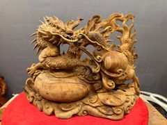 Tượng Linh Vật - Nhất Long Bảo Châu Gỗ Ngọc Am Cao 36cm