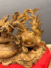 Tượng Linh Vật - Nhất Long Bảo Châu Gỗ Ngọc Am Cao 36cm