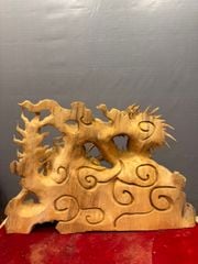 Tượng Linh Vật - Nhất Long Bảo Châu Gỗ Ngọc Am Cao 36cm