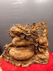 Tượng Linh Vật - Nhất Long Bảo Châu Gỗ Ngọc Am Cao 36cm