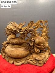 Tượng Linh Vật - Nhất Long Bảo Châu Gỗ Ngọc Am Cao 36cm