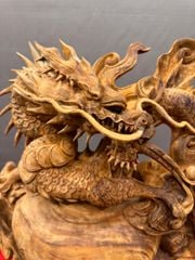 Tượng Linh Vật - Nhất Long Bảo Châu Gỗ Ngọc Am Cao 36cm