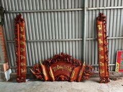 Cuốn Thư Câu Đối Gỗ Gụ Song Long Dát Vàng Theo Yêu Cầu Kích Thước Cuốn Thư 197*87*4 - Câu Đối 197*28*4 Nội Dung Yêu Cầu