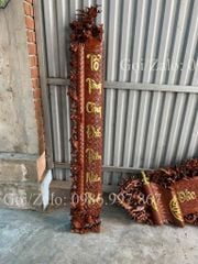 Cuốn Thư Câu Đối Gỗ Gụ Lào Song Long Dát Vàng Theo Yêu Cầu Kích Thước Cuốn Thư 175*69*4- Câu Đối Kt 175*28*4 Chữ Việt