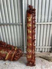 Cuốn Thư Câu Đối Gỗ Gụ Lào Song Long Dát Vàng Theo Yêu Cầu Kích Thước Cuốn Thư 175*69*4- Câu Đối Kt 175*28*4 Chữ Việt