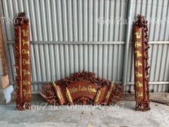 Cuốn Thư Câu Đối Gỗ Gụ Lào Song Long Dát Vàng Theo Yêu Cầu Kích Thước Cuốn Thư 175*69*4- Câu Đối Kt 175*28*4 Chữ Việt