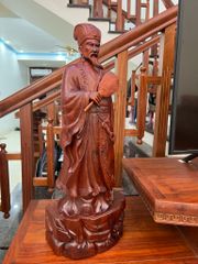 Tượng Danh Nhân -  Gia Cát Lượng Gỗ Tử Đàn Đỏ Liền Khối KT Cao69. N27.s17