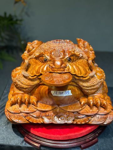 Tượng Cóc Thiềm Thừ Gỗ Cẩm trắc Paodosa  Nguyên khối  Kt cao 27 ngang 41 sâu 35