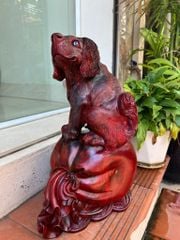 Tượng Linh Vật - Cún Ngồi Bao Tiền To Đẹp Gỗ Trắc Việt Liền Khối KT Cao43. N24.s33