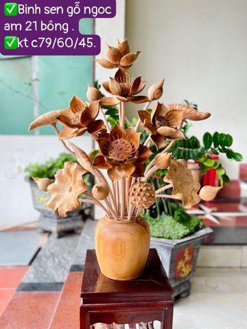 Bình Hoa Sen Gỗ Ngọc Am 21 Cành Cao 79cm
