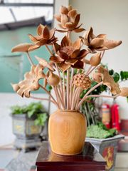 Bình Hoa Sen Gỗ Ngọc Am 21 Cành Cao 79cm