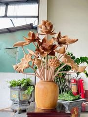 Bình Hoa Sen Gỗ Ngọc Am 21 Cành Cao 79cm
