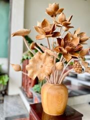 Bình Hoa Sen Gỗ Ngọc Am 21 Cành Cao 79cm