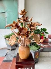 Bình Hoa Sen Gỗ Ngọc Am 21 Cành Cao 79cm