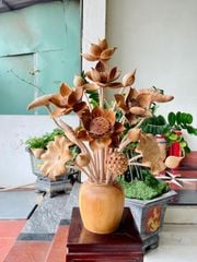 Bình Hoa Sen Gỗ Ngọc Am 21 Cành Cao 79cm