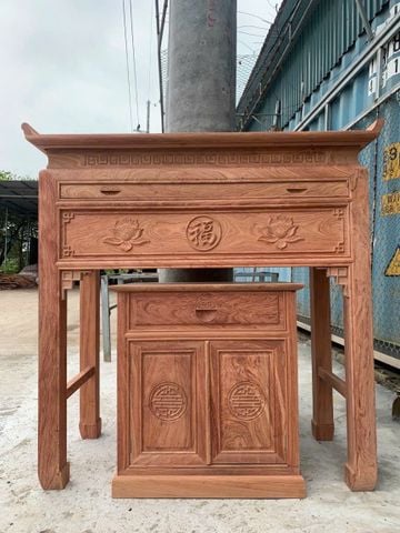 Bàn Thờ Chung Cư- Gỗ Hương Đá Kích Thước Dài 127cm Đục Truyện Phúc Lộc Thọ (M1515)
