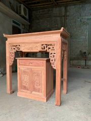 Bàn Thờ Chung Cư- Gỗ Hương Đá Kích Thước Dài 127cm Đục Truyện Sen (M1509)