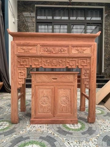 Bàn Thờ Chung Cư- Gỗ Hương Đá Kích Thước Dài 127cm Đục Truyện Sen Liền(M1514)