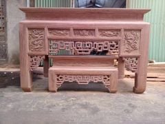 Bàn Thờ Đứng Gỗ Hương Đá Ngang 175cm + Bàn Cơm - Đục Giả Ôsa