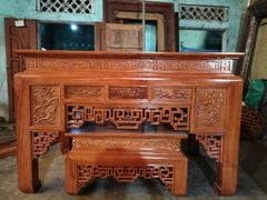 Bàn Thờ Đứng Gỗ Hương Đá Ngang 175cm + Bàn Cơm - Đục Giả Ôsa