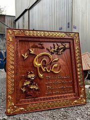 Tranh Chữ Tâm -Gỗ Hương Đá- Kích Thước 81 x81 Dày 5cm