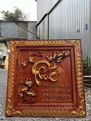 Tranh Chữ Phúc -Gỗ Hương Đá- Kích Thước 81 x81 Dày 5cm