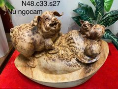 Tượng Linh Vật - Heo Xinh Gỗ Ngọc Am Thơm Nức Tượng Ngang 48cm, Cao 33cm, Sâu 27cm