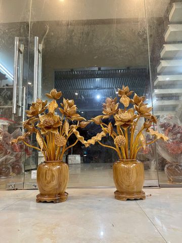 Bình Hoa Sen Gỗ Ngọc Am 21 Bông Kích Thước Cao 90cm, Ngang 62cm (ĐVT: Bình)