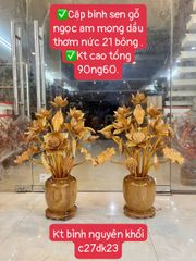 Bình Hoa Sen Gỗ Ngọc Am 21 Bông Kích Thước Cao 90cm, Ngang 62cm (ĐVT: Bình)