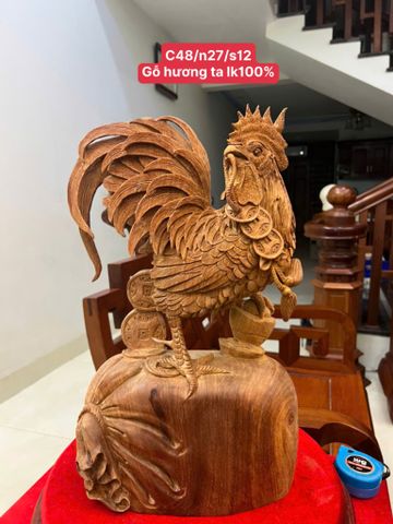 Tượng Linh Vật - Nhất Kê Gỗ Hương Ta Kích Thước Cao 48cm, Ngang 27cm, Sâu 12cm