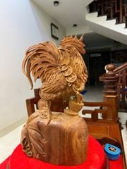 Tượng Linh Vật - Nhất Kê Gỗ Hương Ta Kích Thước Cao 48cm, Ngang 27cm, Sâu 12cm