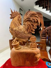 Tượng Linh Vật - Nhất Kê Gỗ Hương Ta Kích Thước Cao 48cm, Ngang 27cm, Sâu 12cm