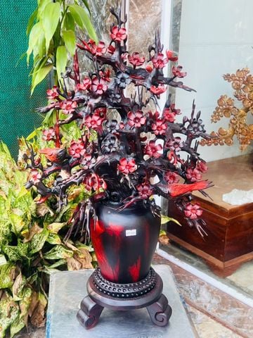 Tượng Phong Thuỷ - Bình Hoa Mai Gỗ Trắc Ta Đỏ Đen Kích Thước Cao 69cm, Rộng 42cm, Sâu 35cm