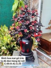 Tượng Phong Thuỷ - Bình Hoa Mai Gỗ Trắc Ta Đỏ Đen Kích Thước Cao 69cm, Rộng 42cm, Sâu 35cm