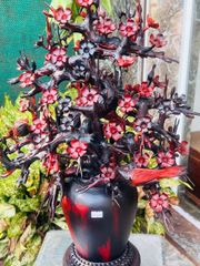 Tượng Phong Thuỷ - Bình Hoa Mai Gỗ Trắc Ta Đỏ Đen Kích Thước Cao 69cm, Rộng 42cm, Sâu 35cm