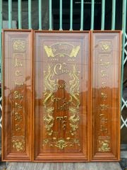 Cửu Huyền Thất Tổ Gỗ Gõ Đỏ - Kích Thước 115 x 127 Cm, Có Kính