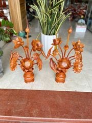 Bình Hoa Sen Gỗ Hương Đá- 15 Cành - Kích Thước Cao 76cm, Ngang 55cm, Sâu 38cm ( ĐÔI)