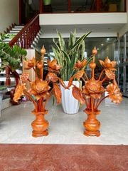 Bình Hoa Sen Gỗ Hương Đá- 15 Cành - Kích Thước Cao 76cm, Ngang 55cm, Sâu 38cm ( ĐÔI)